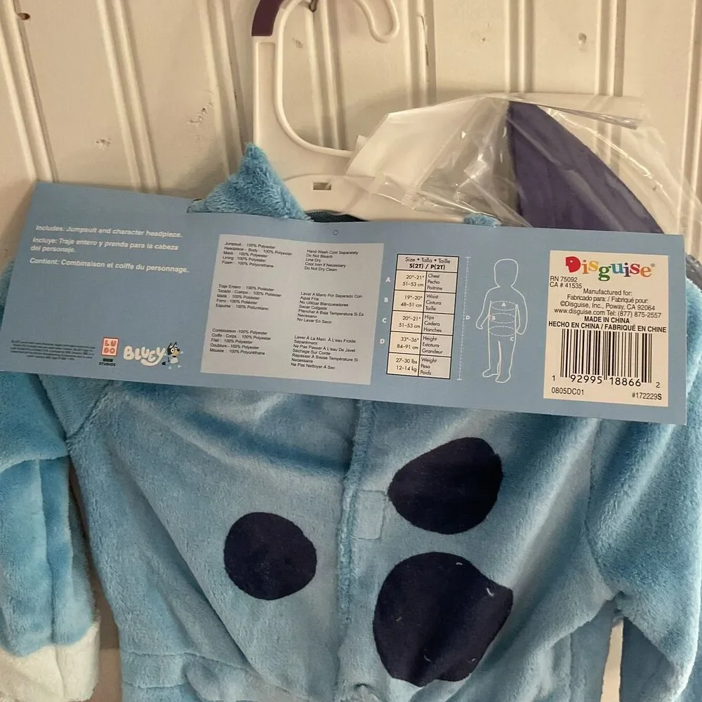 New w/ Tags Bluey Halloween Costume S 2T Toddler Kid Child Boy Girl Bluey